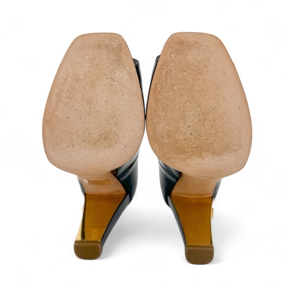 CHANEL Black Patent Leather Gold CC Logo Open Square Toe Pumps Size EU40… - Picture 15 of 15